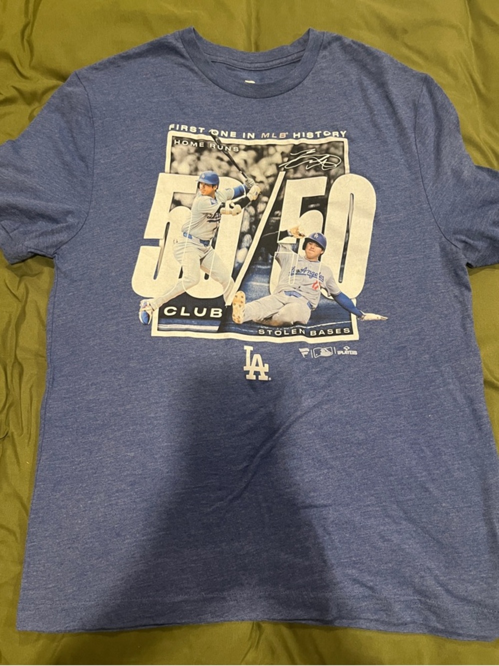 Dodgers Fanatics Blue Crew Neck Tee with 50/50 Print